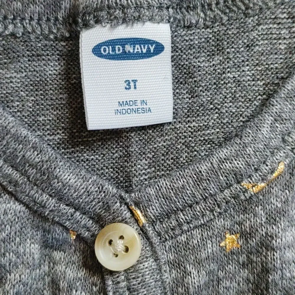 Old Navy shirt 3T long sleeve gray gold stars cotton spring neutral graphic tee